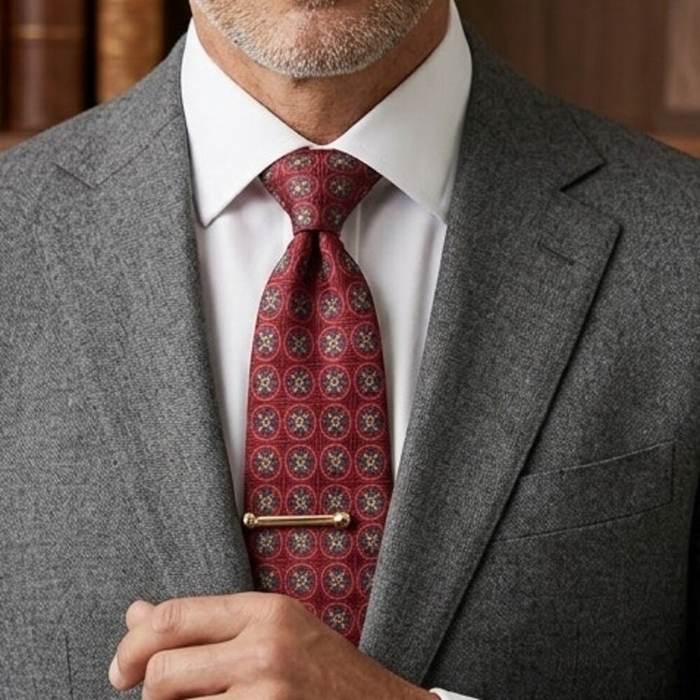 Ermenegildo Zegna Silk Tie Mens Red Geo Medallion Print